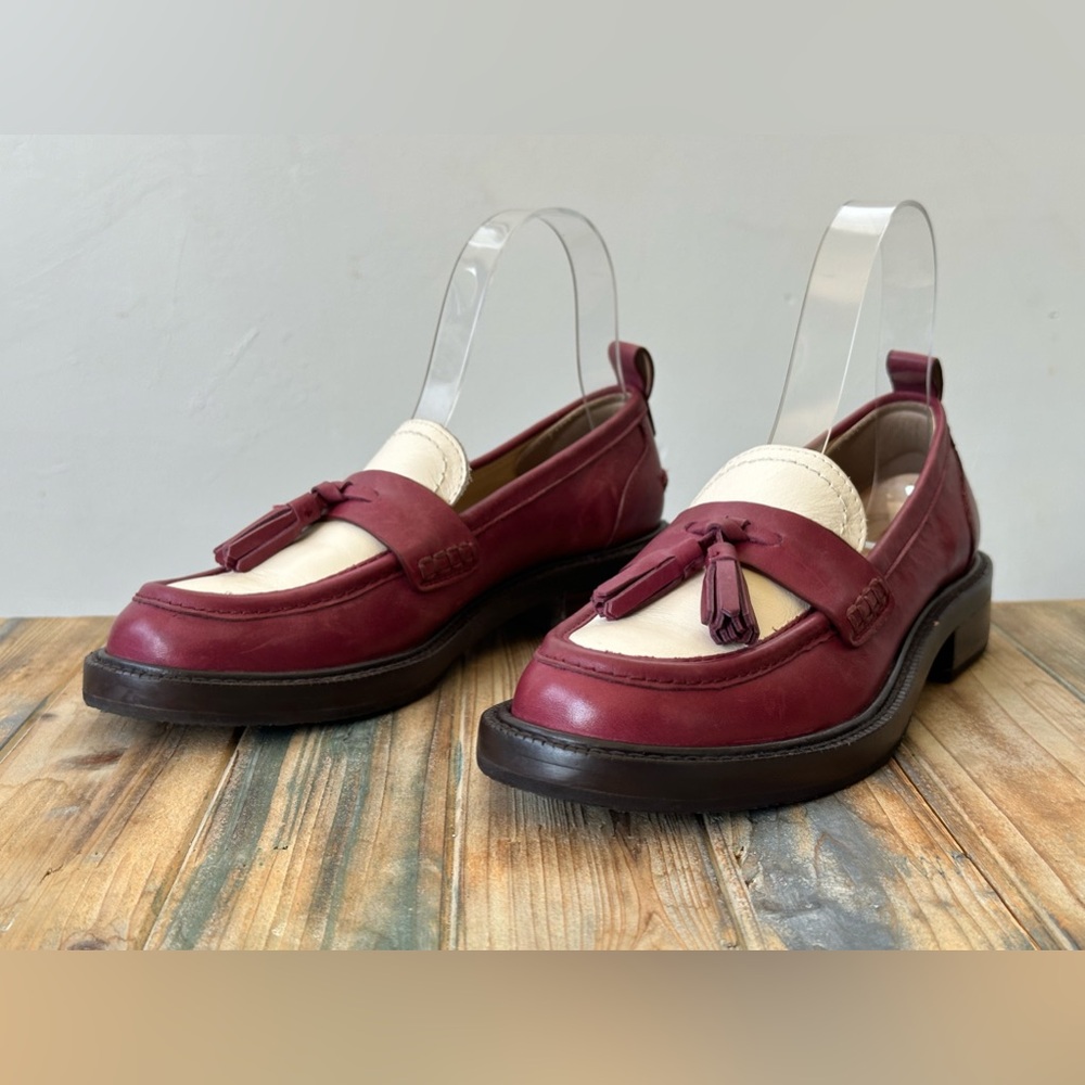 Sam Edelman Caylia Burgundy Ivory Tassel Loafer Women's Size 5.5 M